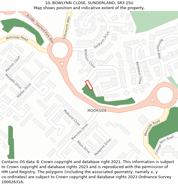 10, BOWLYNN CLOSE, SUNDERLAND, SR3 2SU: Location map and indicative extent of plot