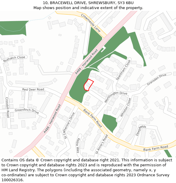 10, BRACEWELL DRIVE, SHREWSBURY, SY3 6BU: Location map and indicative extent of plot