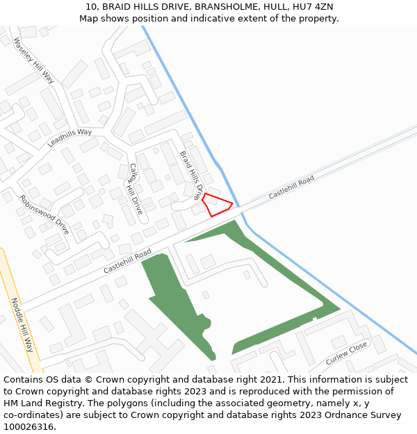 10, BRAID HILLS DRIVE, BRANSHOLME, HULL, HU7 4ZN: Location map and indicative extent of plot