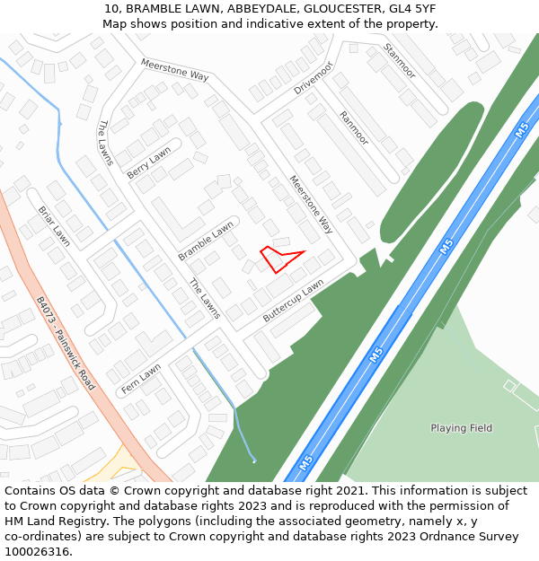 10, BRAMBLE LAWN, ABBEYDALE, GLOUCESTER, GL4 5YF: Location map and indicative extent of plot