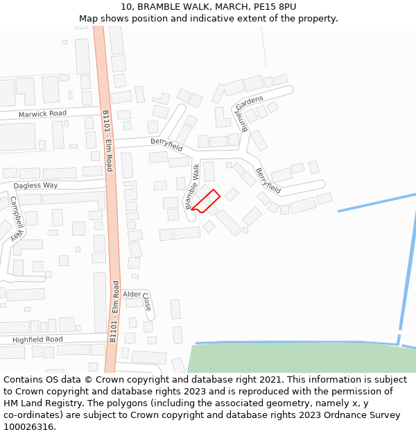 10, BRAMBLE WALK, MARCH, PE15 8PU: Location map and indicative extent of plot