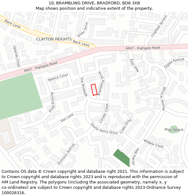 10, BRAMBLING DRIVE, BRADFORD, BD6 3XB: Location map and indicative extent of plot