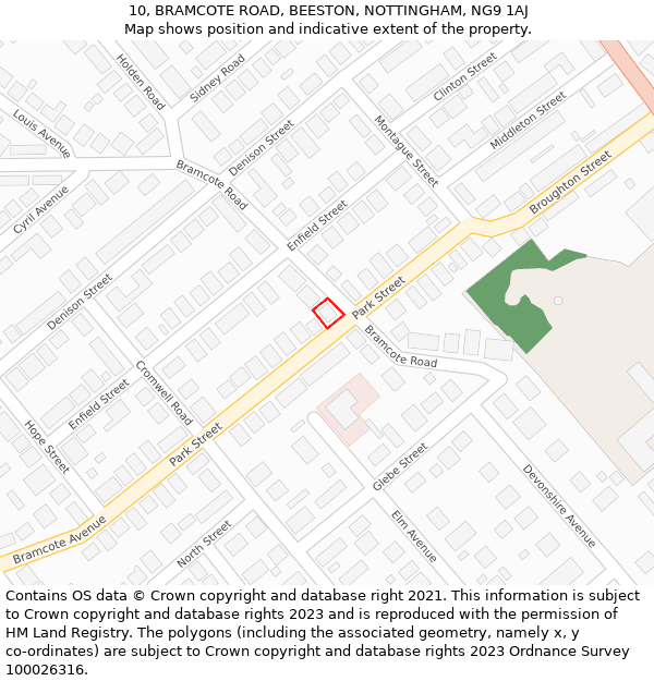 10, BRAMCOTE ROAD, BEESTON, NOTTINGHAM, NG9 1AJ: Location map and indicative extent of plot