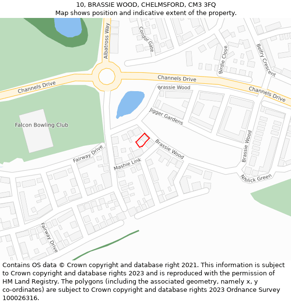 10, BRASSIE WOOD, CHELMSFORD, CM3 3FQ: Location map and indicative extent of plot