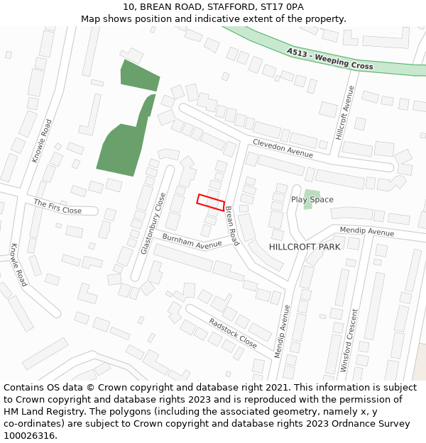 10, BREAN ROAD, STAFFORD, ST17 0PA: Location map and indicative extent of plot