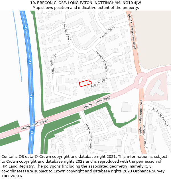 10, BRECON CLOSE, LONG EATON, NOTTINGHAM, NG10 4JW: Location map and indicative extent of plot