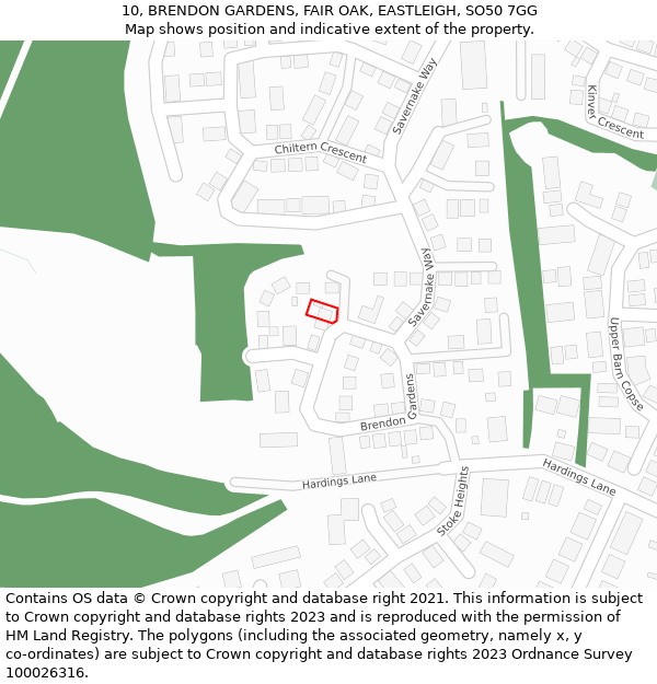 10, BRENDON GARDENS, FAIR OAK, EASTLEIGH, SO50 7GG: Location map and indicative extent of plot