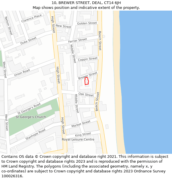 10, BREWER STREET, DEAL, CT14 6JH: Location map and indicative extent of plot