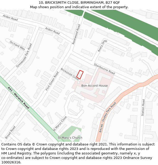 10, BRICKSMITH CLOSE, BIRMINGHAM, B27 6QF: Location map and indicative extent of plot