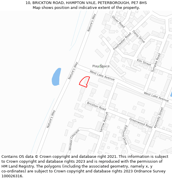 10, BRICKTON ROAD, HAMPTON VALE, PETERBOROUGH, PE7 8HS: Location map and indicative extent of plot