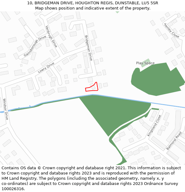 10, BRIDGEMAN DRIVE, HOUGHTON REGIS, DUNSTABLE, LU5 5SR: Location map and indicative extent of plot