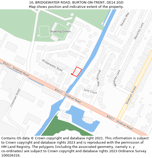 10, BRIDGEWATER ROAD, BURTON-ON-TRENT, DE14 2GD: Location map and indicative extent of plot