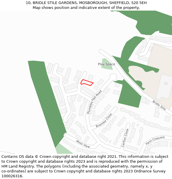10, BRIDLE STILE GARDENS, MOSBOROUGH, SHEFFIELD, S20 5EH: Location map and indicative extent of plot