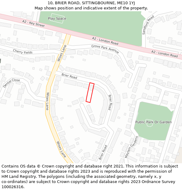 10, BRIER ROAD, SITTINGBOURNE, ME10 1YJ: Location map and indicative extent of plot