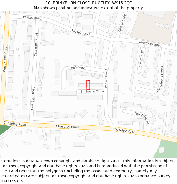 10, BRINKBURN CLOSE, RUGELEY, WS15 2QF: Location map and indicative extent of plot