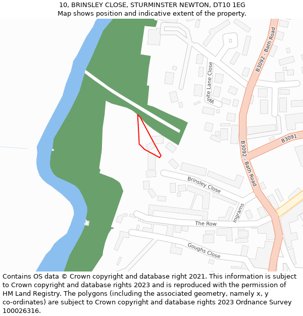 10, BRINSLEY CLOSE, STURMINSTER NEWTON, DT10 1EG: Location map and indicative extent of plot
