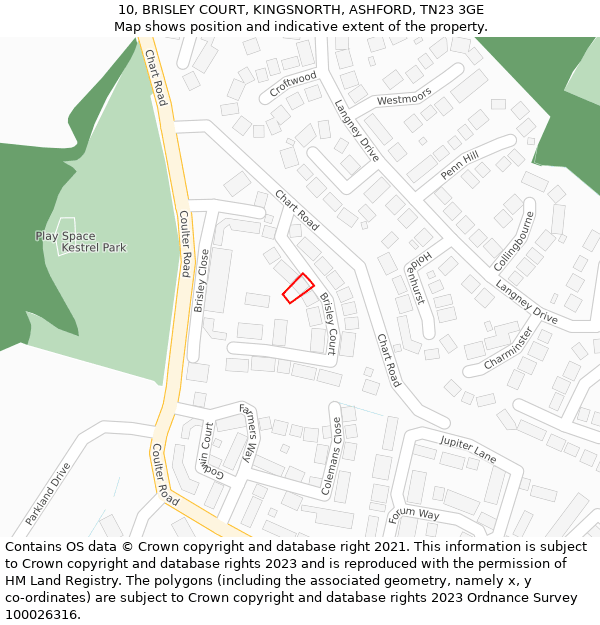 10, BRISLEY COURT, KINGSNORTH, ASHFORD, TN23 3GE: Location map and indicative extent of plot