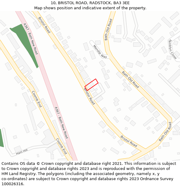 10, BRISTOL ROAD, RADSTOCK, BA3 3EE: Location map and indicative extent of plot