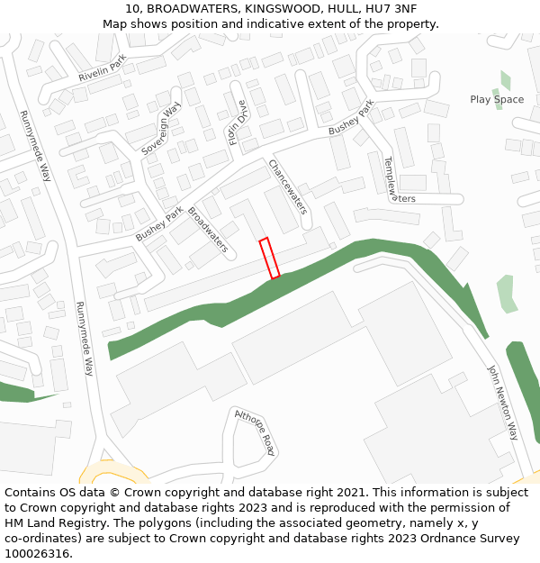 10, BROADWATERS, KINGSWOOD, HULL, HU7 3NF: Location map and indicative extent of plot