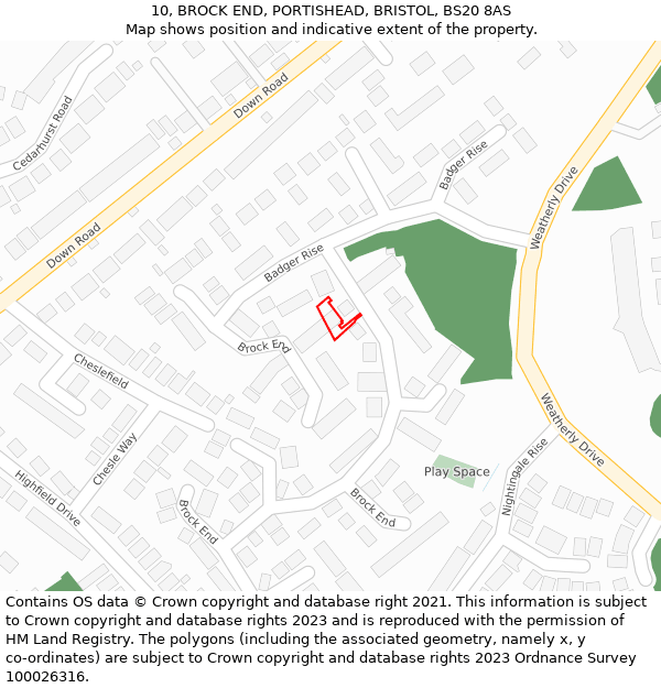 10, BROCK END, PORTISHEAD, BRISTOL, BS20 8AS: Location map and indicative extent of plot