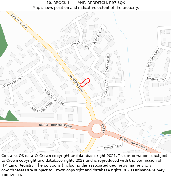 10, BROCKHILL LANE, REDDITCH, B97 6QX: Location map and indicative extent of plot