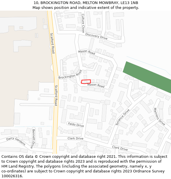 10, BROCKINGTON ROAD, MELTON MOWBRAY, LE13 1NB: Location map and indicative extent of plot