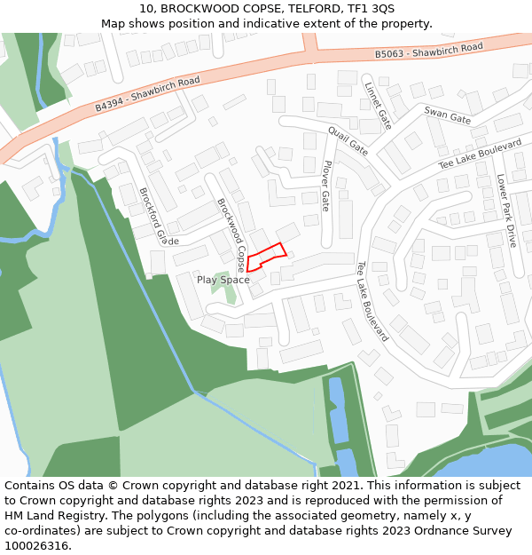 10, BROCKWOOD COPSE, TELFORD, TF1 3QS: Location map and indicative extent of plot
