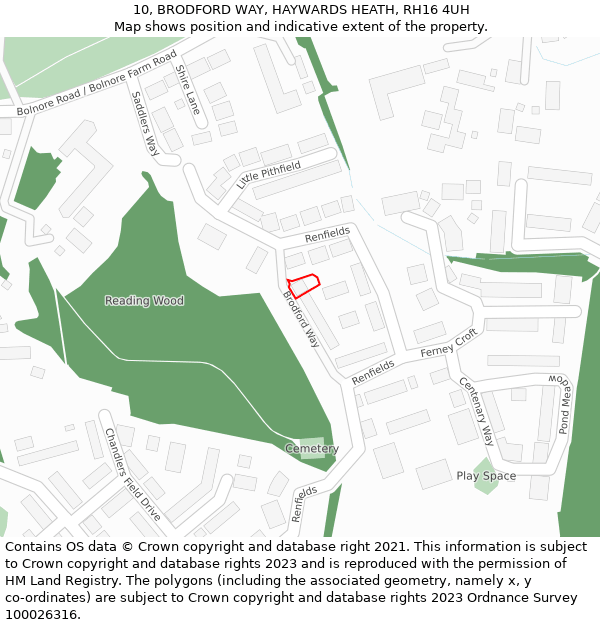 10, BRODFORD WAY, HAYWARDS HEATH, RH16 4UH: Location map and indicative extent of plot