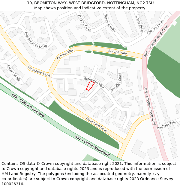 10, BROMPTON WAY, WEST BRIDGFORD, NOTTINGHAM, NG2 7SU: Location map and indicative extent of plot