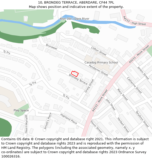 10, BRONDEG TERRACE, ABERDARE, CF44 7PL: Location map and indicative extent of plot