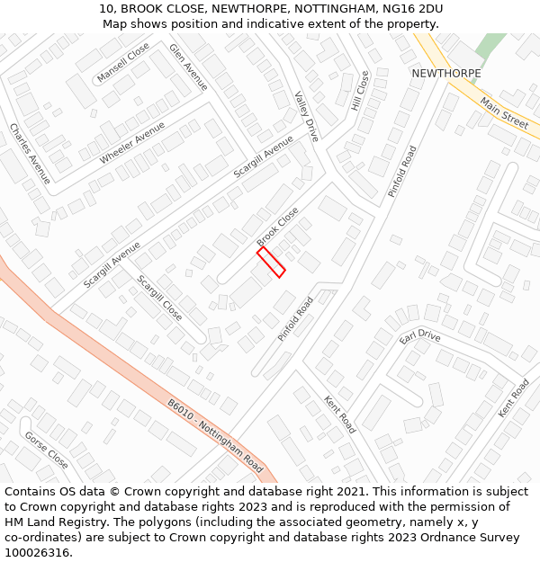 10, BROOK CLOSE, NEWTHORPE, NOTTINGHAM, NG16 2DU: Location map and indicative extent of plot