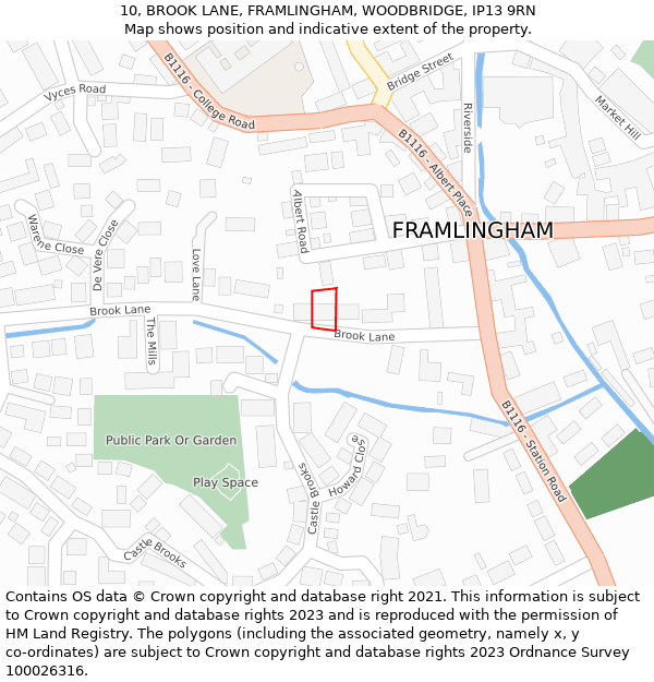 10, BROOK LANE, FRAMLINGHAM, WOODBRIDGE, IP13 9RN: Location map and indicative extent of plot