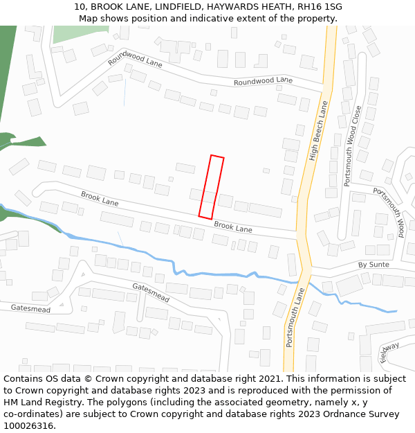 10, BROOK LANE, LINDFIELD, HAYWARDS HEATH, RH16 1SG: Location map and indicative extent of plot