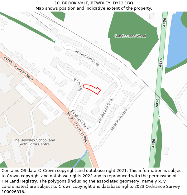 10, BROOK VALE, BEWDLEY, DY12 1BQ: Location map and indicative extent of plot