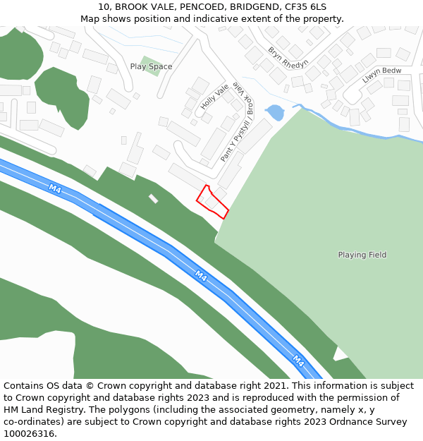 10, BROOK VALE, PENCOED, BRIDGEND, CF35 6LS: Location map and indicative extent of plot