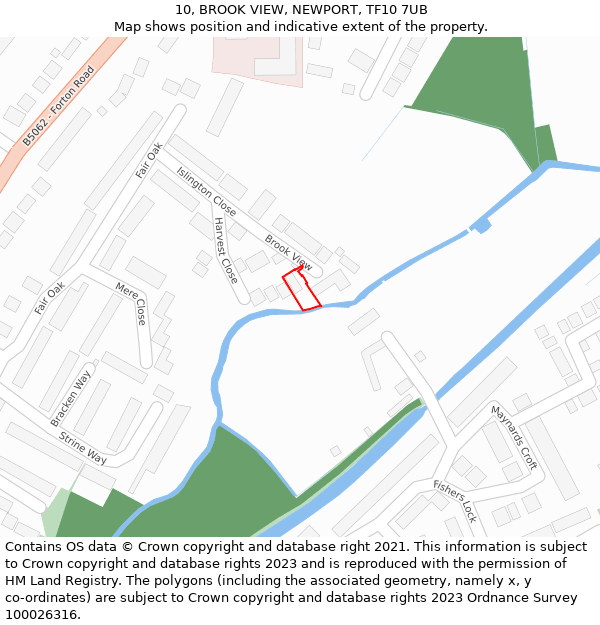 10, BROOK VIEW, NEWPORT, TF10 7UB: Location map and indicative extent of plot