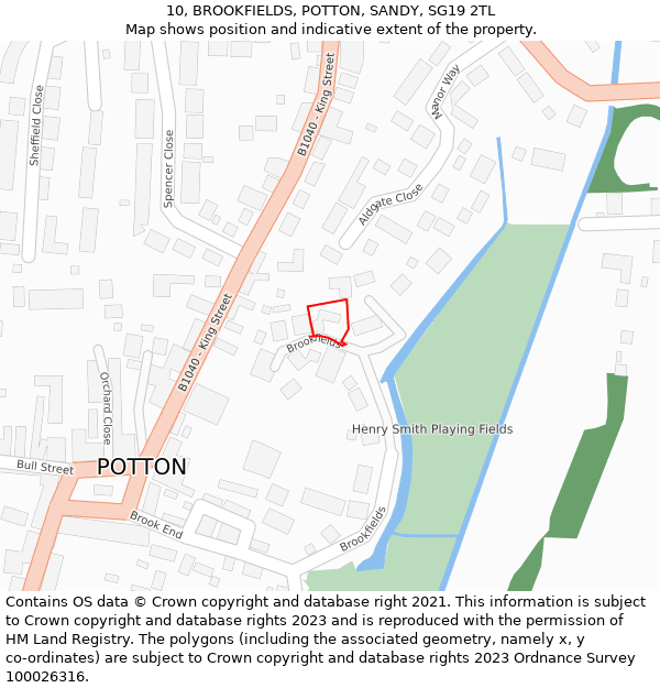 10, BROOKFIELDS, POTTON, SANDY, SG19 2TL: Location map and indicative extent of plot