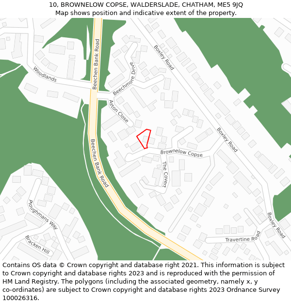 10, BROWNELOW COPSE, WALDERSLADE, CHATHAM, ME5 9JQ: Location map and indicative extent of plot