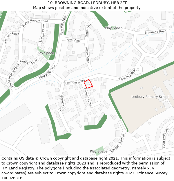10, BROWNING ROAD, LEDBURY, HR8 2FT: Location map and indicative extent of plot