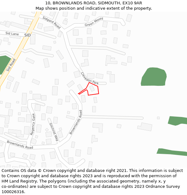 10, BROWNLANDS ROAD, SIDMOUTH, EX10 9AR: Location map and indicative extent of plot