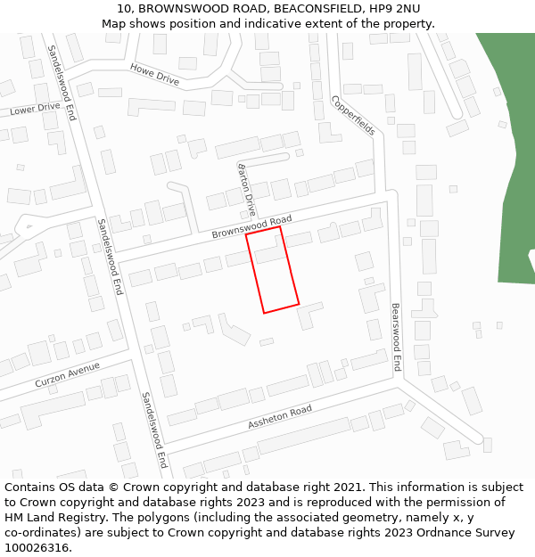 10, BROWNSWOOD ROAD, BEACONSFIELD, HP9 2NU: Location map and indicative extent of plot