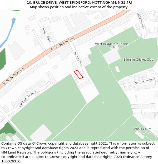 10, BRUCE DRIVE, WEST BRIDGFORD, NOTTINGHAM, NG2 7RJ: Location map and indicative extent of plot