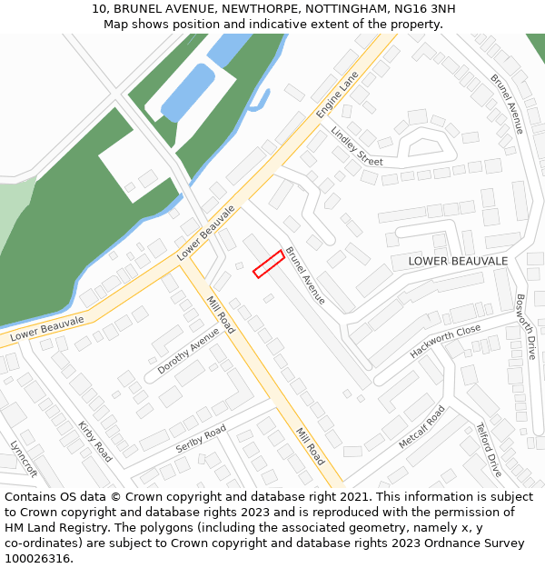 10, BRUNEL AVENUE, NEWTHORPE, NOTTINGHAM, NG16 3NH: Location map and indicative extent of plot