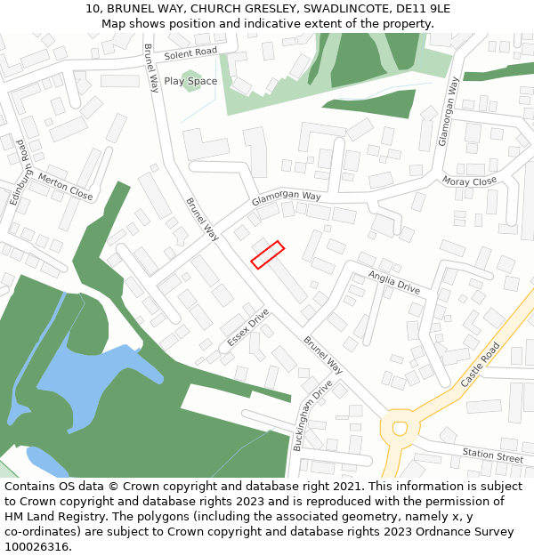 10, BRUNEL WAY, CHURCH GRESLEY, SWADLINCOTE, DE11 9LE: Location map and indicative extent of plot