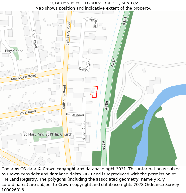 10, BRUYN ROAD, FORDINGBRIDGE, SP6 1QZ: Location map and indicative extent of plot