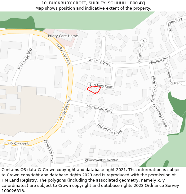 10, BUCKBURY CROFT, SHIRLEY, SOLIHULL, B90 4YJ: Location map and indicative extent of plot