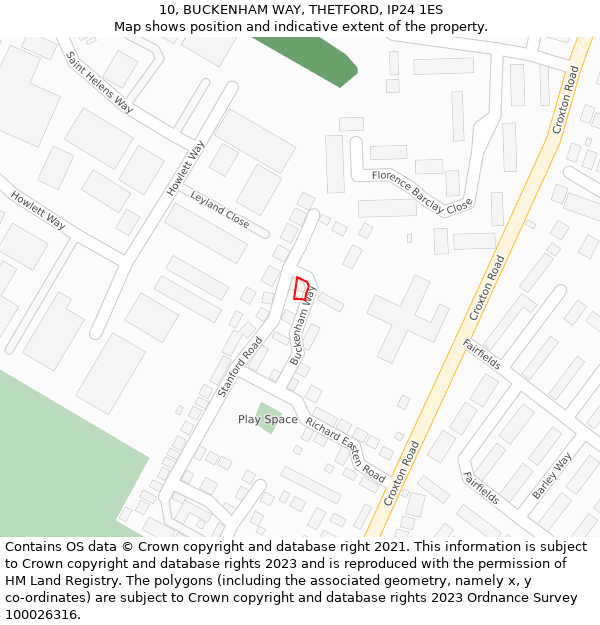 10, BUCKENHAM WAY, THETFORD, IP24 1ES: Location map and indicative extent of plot