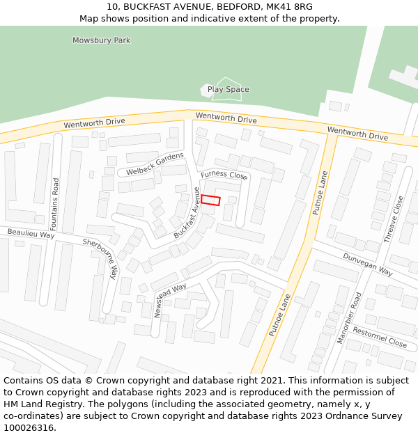 10, BUCKFAST AVENUE, BEDFORD, MK41 8RG: Location map and indicative extent of plot