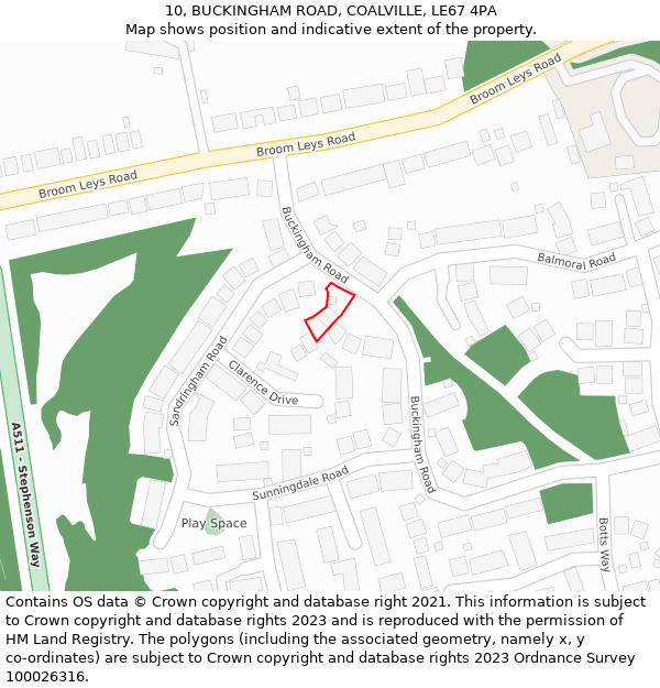 10, BUCKINGHAM ROAD, COALVILLE, LE67 4PA: Location map and indicative extent of plot