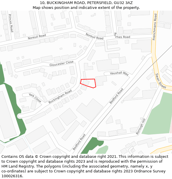 10, BUCKINGHAM ROAD, PETERSFIELD, GU32 3AZ: Location map and indicative extent of plot